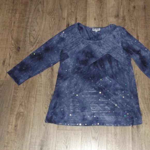 JM Collection - Blue Decorative Blouse - M - Picture 3 of 5